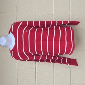 American Eagle Men's Red & White Stripped Longjohn material long sleeve shirt- L